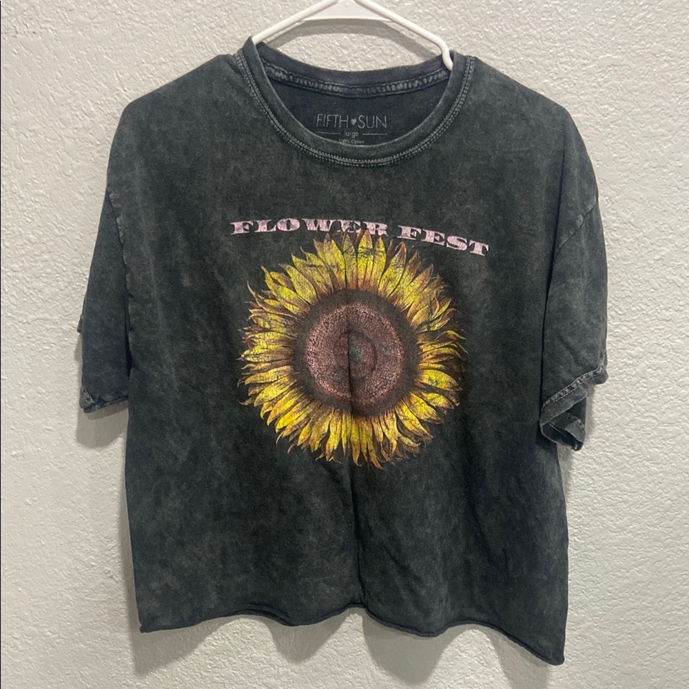 Fifth Sun Black Yellow Crop Graphic Tee